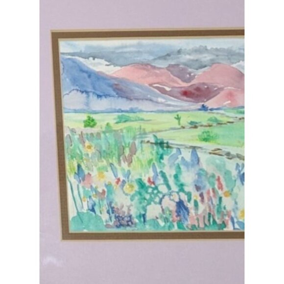 Framed Watercolor Landscape Painting Lavender Mat Rose-Gold Frame signed - Picture 8 of 15